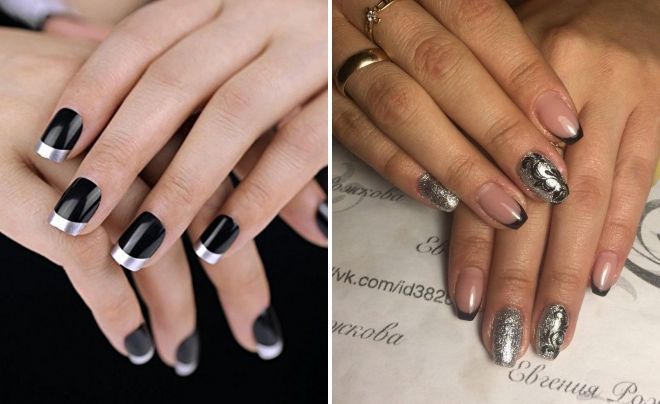 black and silver french manicure
