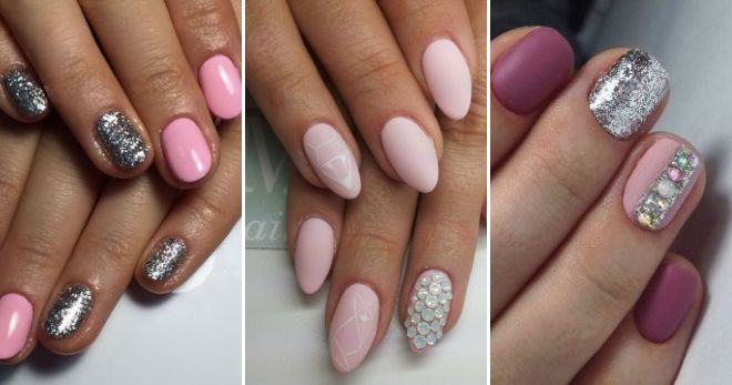 Дизайн ногтей розовый с серебром комбинирование