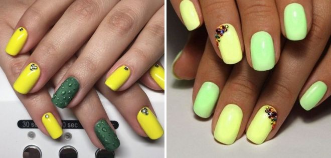 дизайн ногтей желтый с зеленым