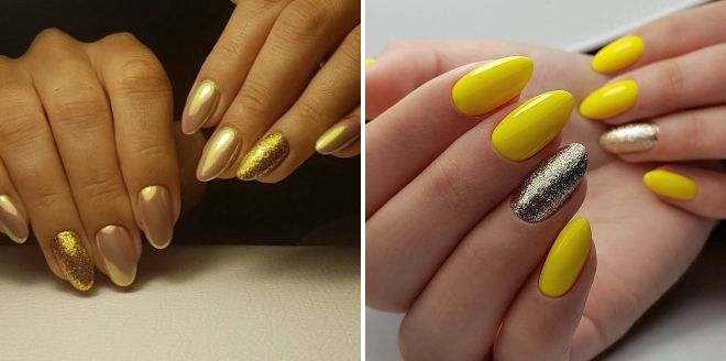 дизайн ногтей желтый с золотом