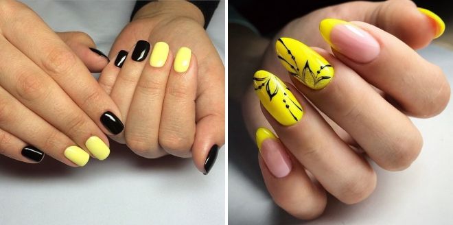 дизайн ногтей желтый с черным
