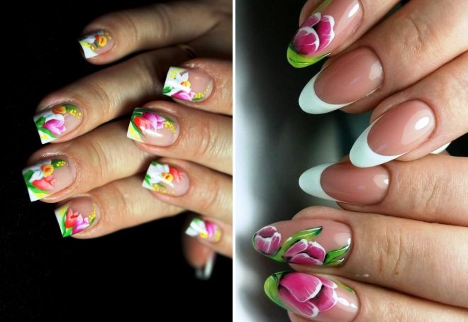 french manicure with tulips