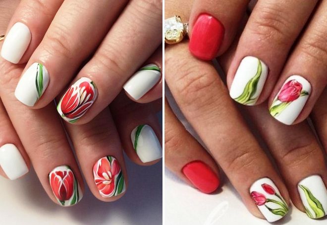 manicure for short nails with tulips