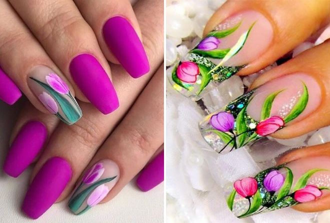 manicure 2019 for long nails with tulips