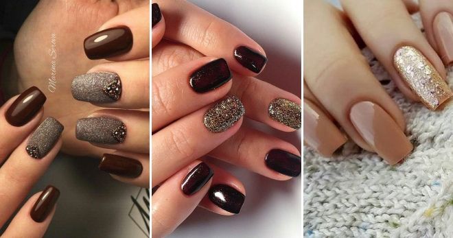 Brown manicure with gold