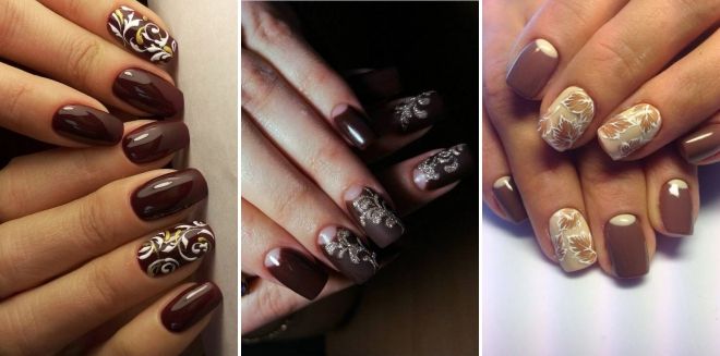 Brown manicure with a pattern