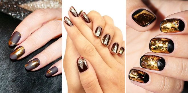 Brown manicure with foil