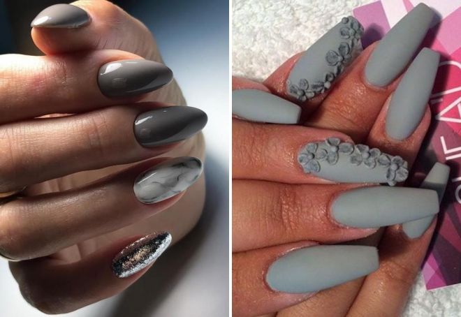 gray manicure on long nails