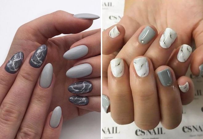 gray manicure with marble