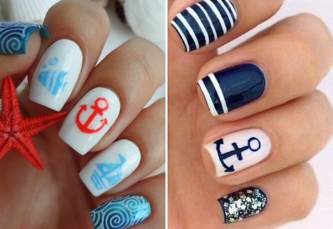 marine manicure with an anchor