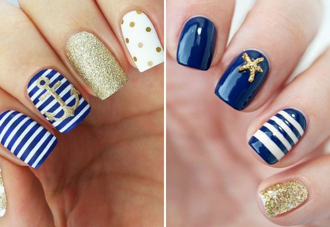marine manicure for short nails 2017