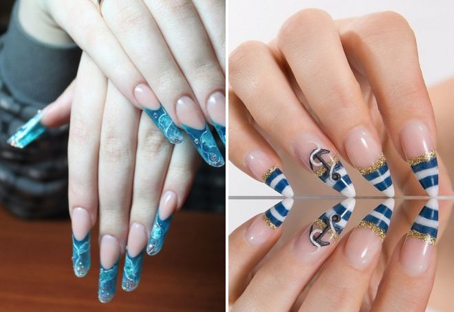 marine manicure for long nails 2017