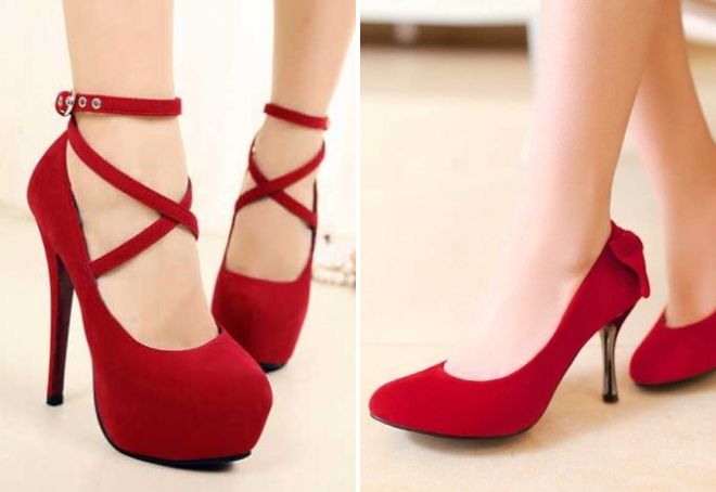 красные замшевые туфли