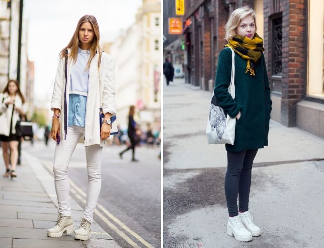 Белые ботинки на зиму с чем носить
