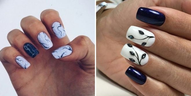 blue and white nail design