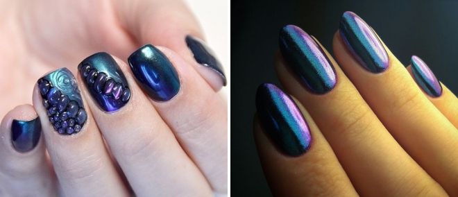 blue nail design with rubbing
