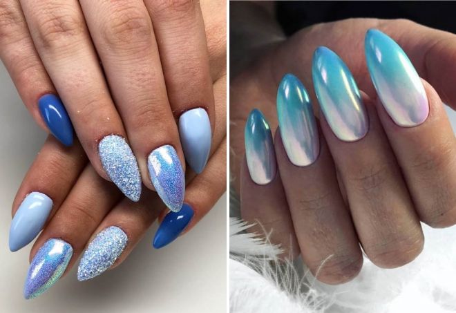 дизайн ногтей с голубыми цветами