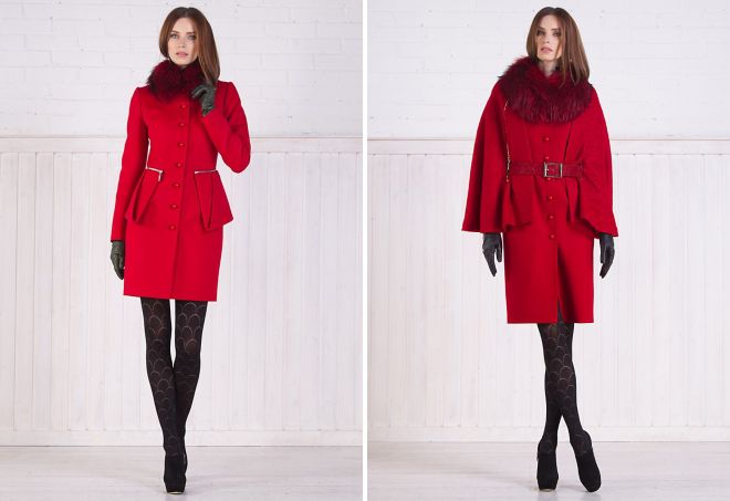 красное пальто с мехом