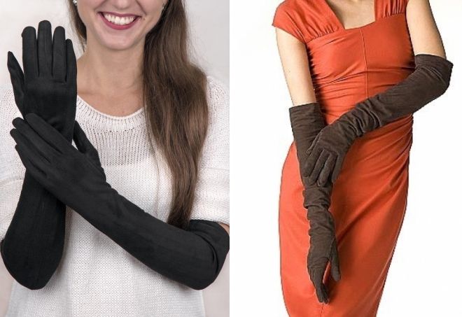 длинные замшевые перчатки
