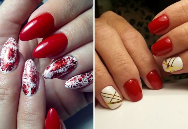 дизайн ногтей с красным и белым цветом