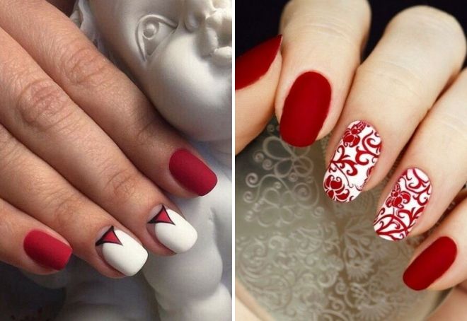 red and white matte manicure