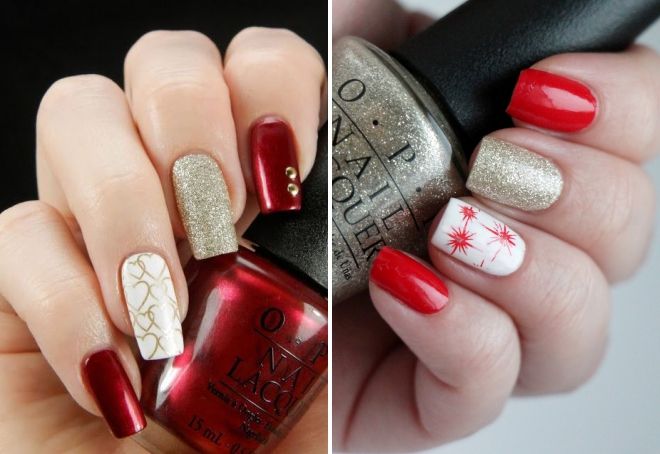 red-white-gold manicure