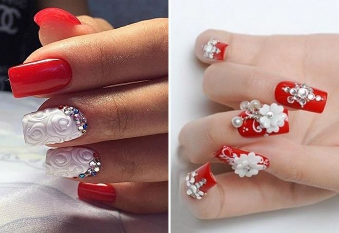 red and white wedding manicure