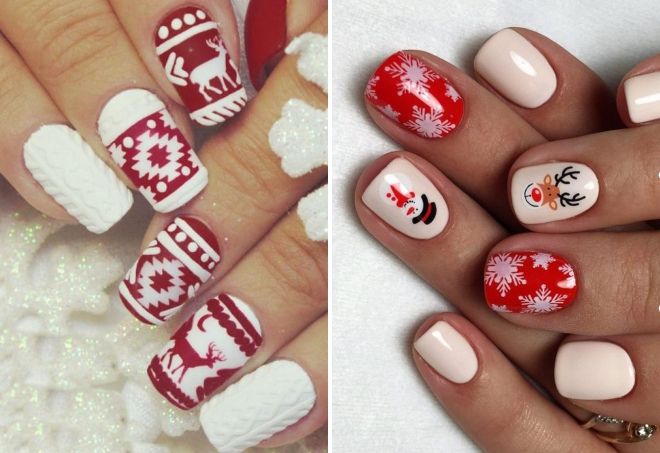 winter manicure red and white