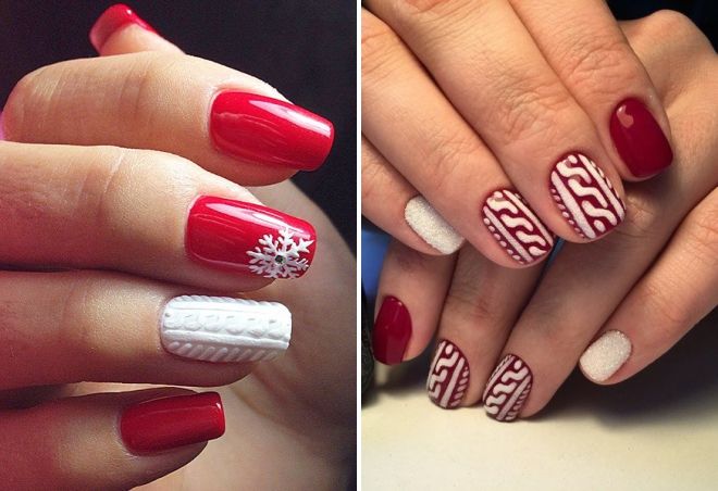 manicure red and white design