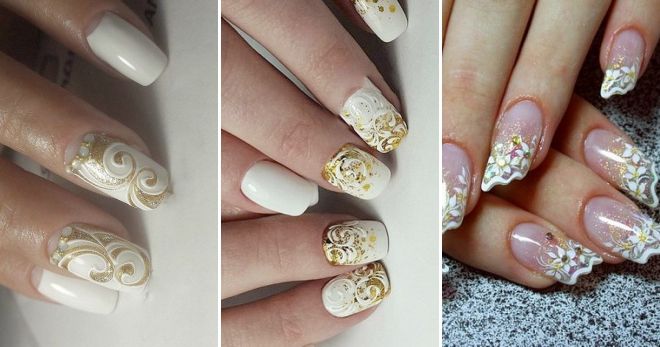 White and golden wedding manicure
