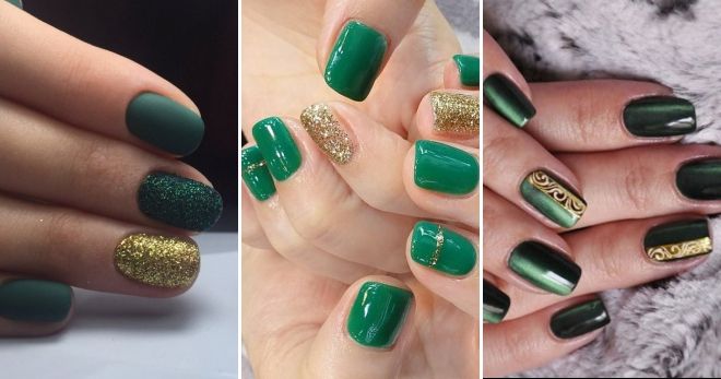 Golden green manicure