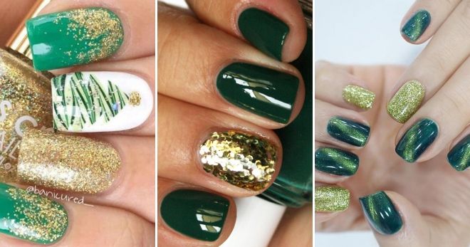 Golden green manicure ideas
