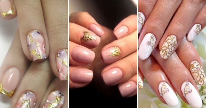 Manicure with a golden pattern light