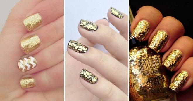 Golden manicure on short nails