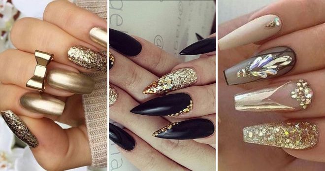 Golden manicure on long nails