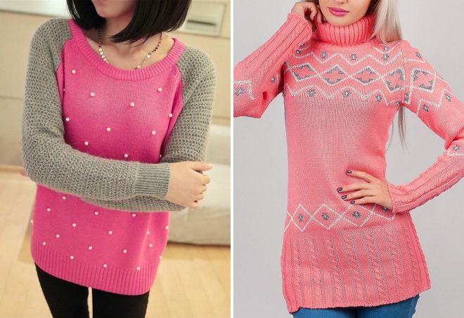 трикотажный розовый свитер