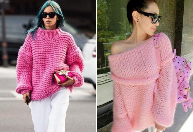розовый свитер крупной вязки