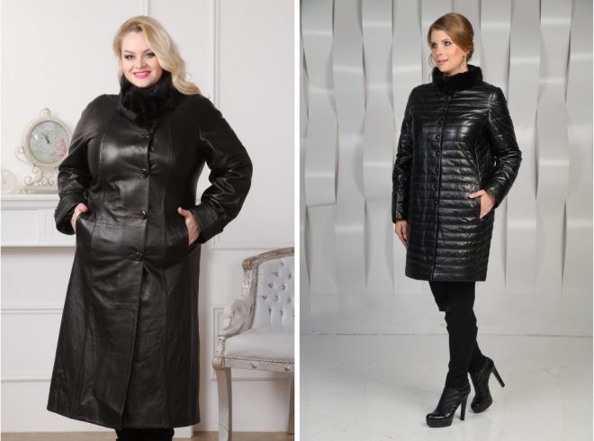 Кожаные пальто для полных женщин