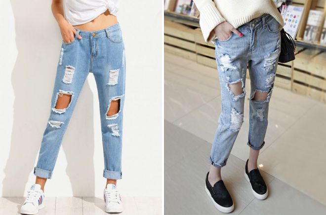 рваные джинсы с подворотами