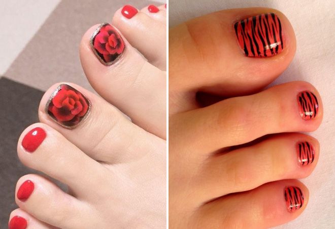red pedicure with black