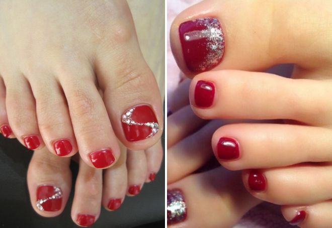 red pedicure with silver