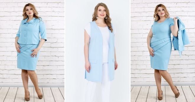 Модные луки весна 2019 для полных женщин голубой