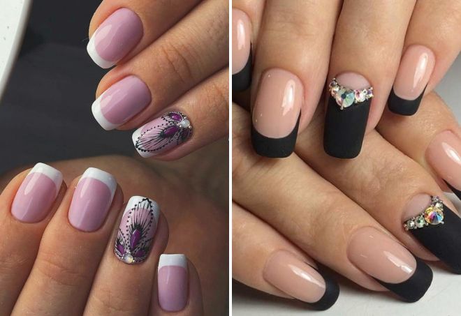 french nail design with rhinestones