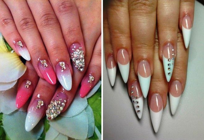 sharp nail designs with rhinestones