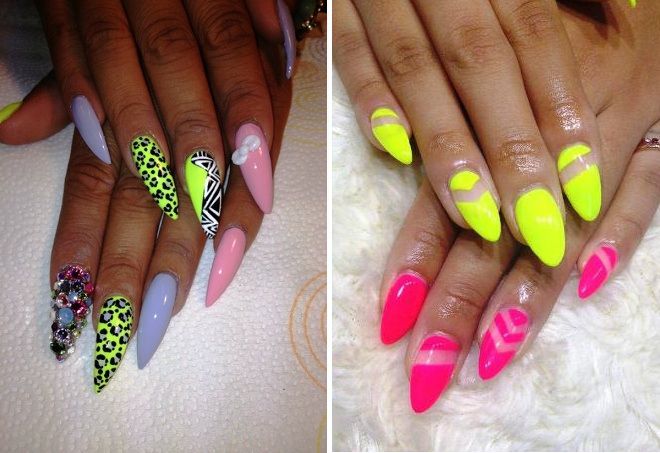 bright manicure for sharp nails