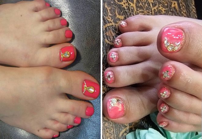 pink pedicure with gold