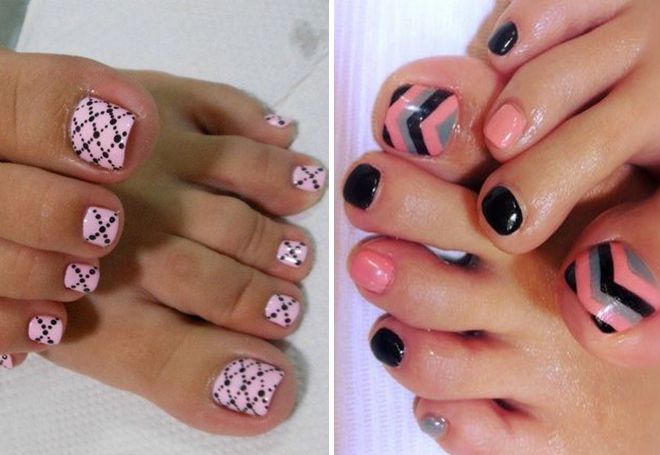 pink pedicure with black
