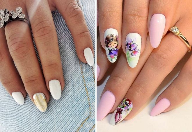 white almond shaped nails design
