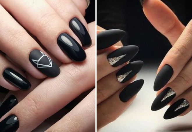 black manicure for oval nails