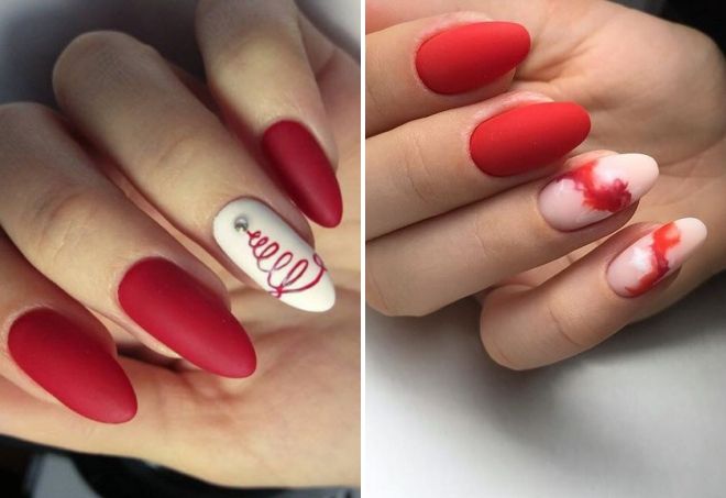 red manicure on almond nails 2020